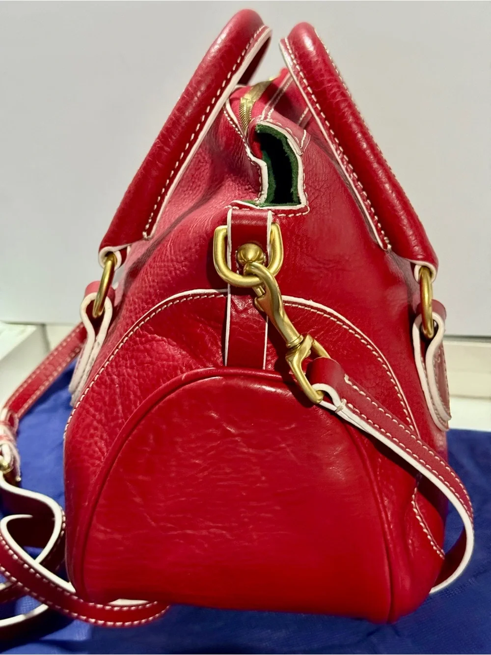 Dooney & Bourke Red Leather Satchel Tassel Crossbody Strap Florentine Savannah